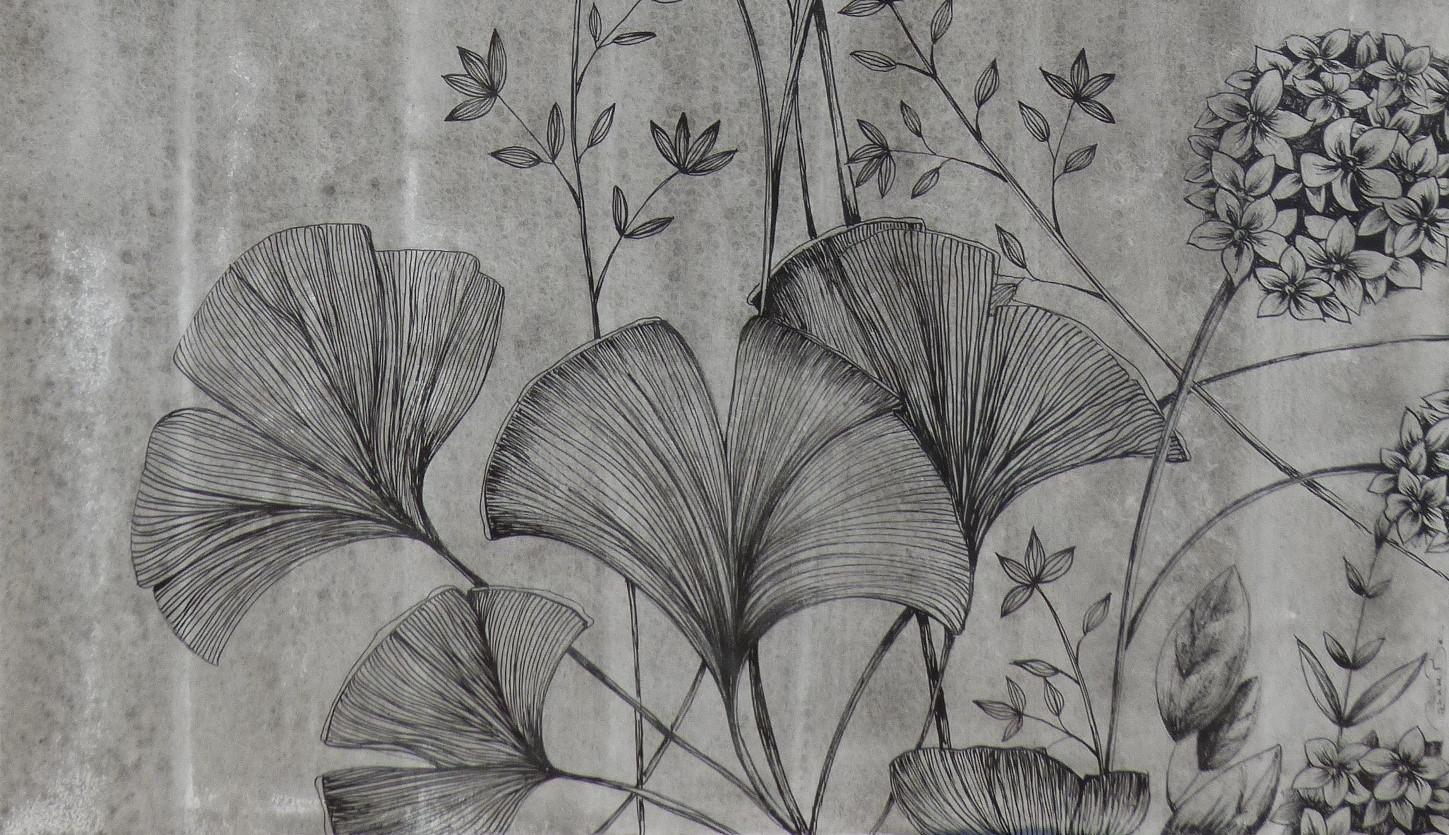 Fond texturé acylique, encre et sucre en poudre!